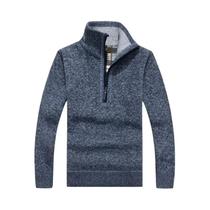 Suéter Masculino Slim Fit De Lã Com Gola Alta E Meio Zíper, Quente E Tricotado Para a Primavera