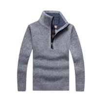 Suéter Masculino Slim Fit De Lã Com Gola Alta E Meio Zíper, Quente E Tricotado Para a Primavera