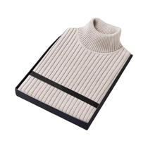 Suéter Masculino Slim Fit De Manga Longa Com Gola Alta, Casual, Listrado, Tricotado, Quente, Para O