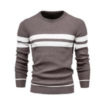 Suéter Masculino Slim Fit De Manga Longa Com Gola O E Patchwork, Quente E Casual, Moda Outono