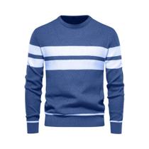 Suéter Masculino Slim Fit De Manga Longa Com Gola O E Patchwork, Quente E Casual, Moda Outono