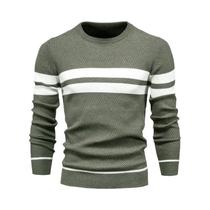 Suéter Masculino Slim Fit De Manga Longa Com Gola O E Patchwork, Quente E Casual, Moda Outono