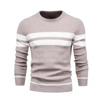 Suéter Masculino Slim Fit De Manga Longa Com Gola O E Patchwork, Quente E Casual, Moda Outono