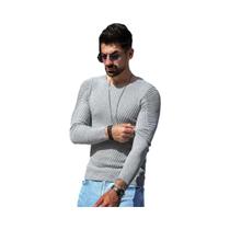Suéter Masculino Slim Fit De Manga Longa Com Gola O, Quente E Em Cor Sólida Suéter Masculino Slim Fit De Manga Longa Com Gola O, Quente E Em Cor Sólida