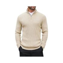 Suéter Masculino Slim Fit De Manga Longa Com Zíper, Gola Alta, Casual E Quente Para O Inverno