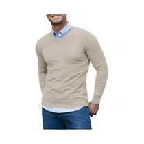 Suéter Masculino Slim Fit De Tricô Com Decote Em V, Leve, Respirável, De Manga Longa, Casual