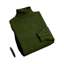 Suéter Masculino Slim Fit De Tricô Com Gola Alta, Alta Qualidade, Anti-Pilling, Manga Longa, Cor