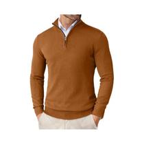 Suéter Masculino Slim Fit Leve Com Zíper De Um Quarto, Gola Alta, Tricô Para Uso Externo E
