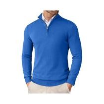 Suéter Masculino Slim Fit Leve Com Zíper De Um Quarto, Gola Alta, Tricô Para Uso Externo E