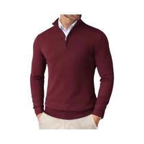 Suéter Masculino Slim Fit Leve Com Zíper De Um Quarto, Gola Alta, Tricô Para Uso Externo E