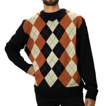 Suéter Masculino Tricot Losango Jacquard Tricot Lã Blusa Decote Vê Inverno Presente Frio.