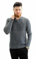 Suéter Masculino Tricot Trabalhado Estonado Cinza