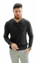 Suéter Masculino Tricot Trabalhado Estonado Preto Suéter Masculino Tricot Trabalhado Estonado Preto