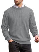 Suéter masculino Zaitun, gola redonda, malha waffle, manga comprida, cinza Suéter masculino Zaitun, gola redonda, malha waffle, manga comprida, cinza