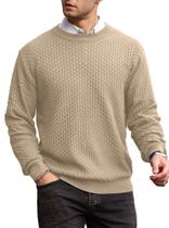 Suéter masculino Zaitun, gola redonda, malha waffle, manga comprida, marrom Suéter masculino Zaitun, gola redonda, malha waffle, manga comprida, marrom