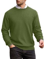 Suéter masculino Zaitun, gola redonda, malha waffle, manga comprida, verde Suéter masculino Zaitun, gola redonda, malha waffle, manga comprida, verde