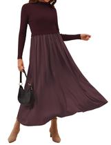 Suéter Maxi Dress Lenader, manga comprida, patchwork, marrom outono