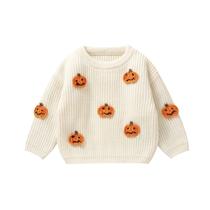 Suéter MAYUMMPY Pumpkin Knit para crianças de 4 a 5 anos, branco