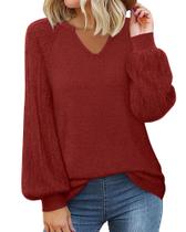 Suéter Messic feminino com decote em V, manga comprida, tricotado, vermelho, XXL Suéter Messic feminino com decote em V, manga comprida, tricotado, vermelho, XXL