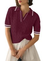 Suéter Micoson Cable Knit de manga curta com decote em V para mulheres Suéter Micoson Cable Knit de manga curta com decote em V para mulheres