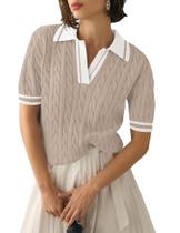 Suéter Micoson Cute Lapel com decote em V e manga curta para mulheres