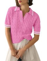 Suéter Micoson Summer Preppy Cable Knit de manga curta para mulher