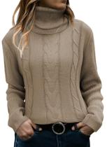 Suéter MixShe Oversize, gola alta, manga comprida, bege M