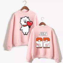 Suéter Moletom Blusa Gola Careca Adulto BTS Jin 92 ovelha e coração