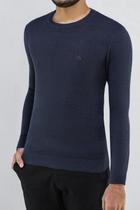 Suéter Ogochi Tricot Trabalhado Slim Azul Marinho: Suéter Ogochi Tricot Trabalhado Slim Azul Marinho: