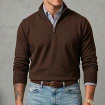 Suéter Old Money Meio Zíper com Gola Alta Masculino Manga Longa Gola polo Inverno Outono Diversas Co