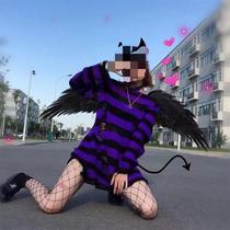 Suéter Oversized Gótico Punk Com Listras, Estilo Harajuku, Pullover Com Furos E Detalhes Desgastados