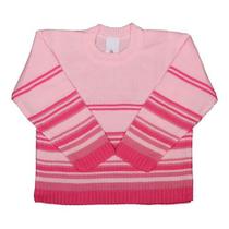 Suéter para Bebê Menina de Tricô Listrado Rosa Duwell