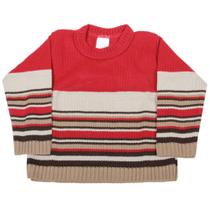 Suéter para Bebê Menino de Tricô Listrado Vermelho Duwell