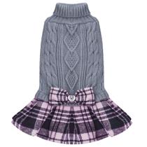 Suéter para cães, vestido quente xadrez KYEESE para cães pequenos, cinza Suéter para cães, vestido quente xadrez KYEESE para cães pequenos, cinza