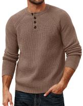 Suéter PJ PAUL JONES com textura tricotada Henley Waffle Camel Masculino