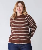 Suéter Plus Size Feminino Chenille Listrado Marisa Mar-52785 Suéter Plus Size Feminino Chenille Listrado Marisa Mar-52785