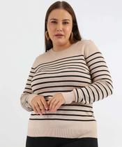 Suéter Plus Size Feminino Tricô Listrado Pérolas Maris-53457 Suéter Plus Size Feminino Tricô Listrado Pérolas Maris-53457
