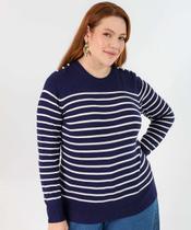 Suéter Plus Size Feminino Tricô Listrado Pérolas Maris-53461 - Marisa