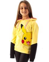 Suéter Pokémon com capuz para meninas, amarelo, Pikachu, de 5 a 6 anos