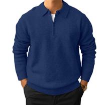 Suéter polo Lexiart masculino com zíper e gola azul marinho