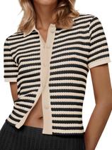 Suéter polo listrado Saodimallsu feminino de manga curta