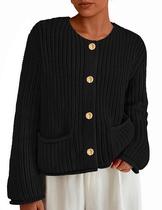 Suéter PRETTYGARDEN 2025 Cardigã Oversized de Tricô Grosso Preto P Suéter PRETTYGARDEN 2025 Cardigã Oversized de Tricô Grosso Preto P