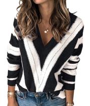 Suéter PRETTYGARDEN 2025 Feminino Decote V Listrado M