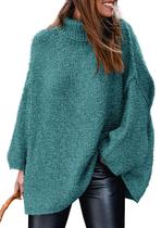 Suéter PRETTYGARDEN 2025 Outono Gola Alta Oversized Verde-azulado G