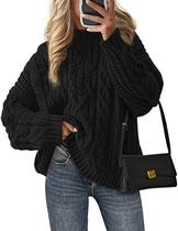 Suéter PRETTYGARDEN 2025 Oversized Tricô de Cabo Preto G