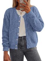 Suéter PRETTYGARDEN Azul com Botões, Tricô Solto, Tamanho M