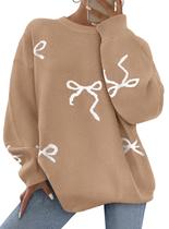 Suéter PRETTYGARDEN Camel Pequeño con Lazo Cute y Oversized Suéter PRETTYGARDEN Camel Pequeño con Lazo Cute y Oversized