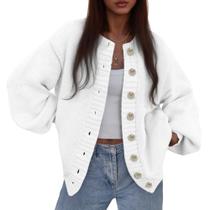 Suéter PRETTYGARDEN Cardigan de Punto Grueso para Mujer Blanco XXL