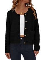 Suéter PRETTYGARDEN Cardigan de Tricô com Botões Preto G