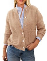 Suéter PRETTYGARDEN Cardigan de Tricô com Botões Verde Caqui G